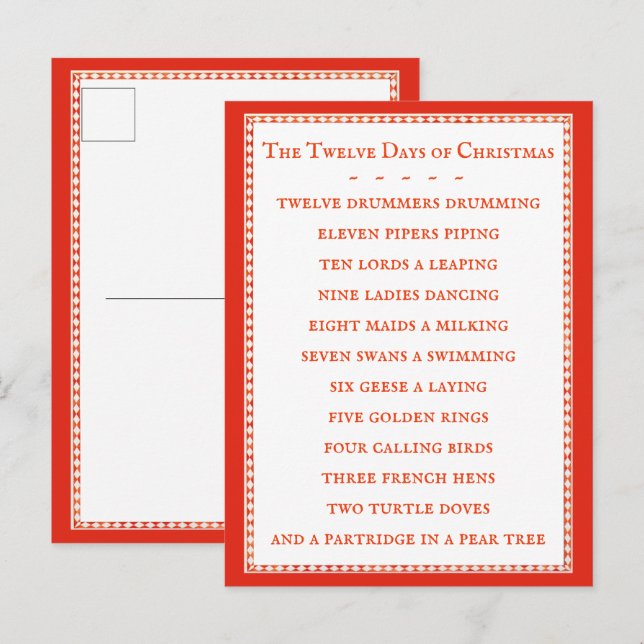 12 DAYS LYRICS Postcard (Front/Back)
