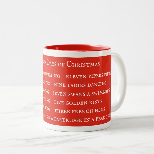 12 DAYS LYRICS Red Two-Tone Mug / Red (Front Right)