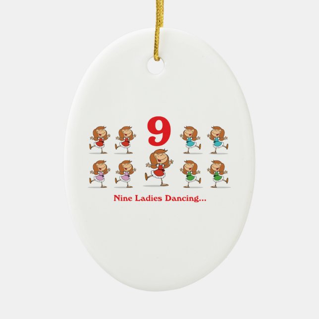 12 days nine ladies dancing ceramic tree decoration (Front)
