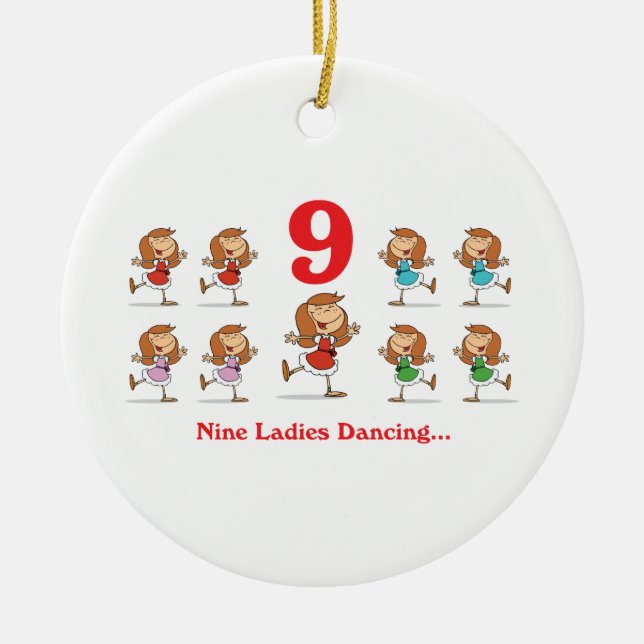 12 days nine ladies dancing ceramic tree decoration (Front)