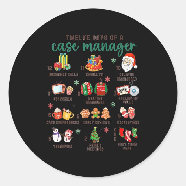 12 Days Nurse Case Management Christmas Case Manag Classic Round Sticker (Front)