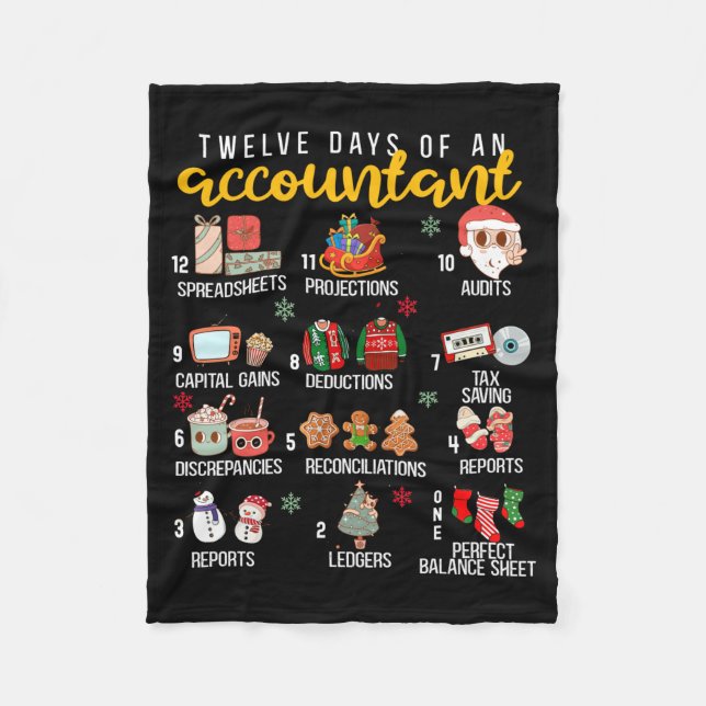 12 Days Of An Accountant, Xmas Party, Funny Accoun Fleece Blanket (Front)