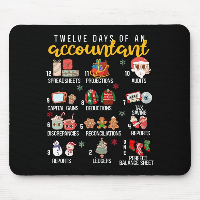 12 Days Of An Accountant, Xmas Party, Funny Accoun Mouse Mat (Front)