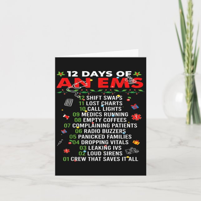 12 Days Of An Ems Emt Icu Nurse Christmas Xmas Fun Card (Front)