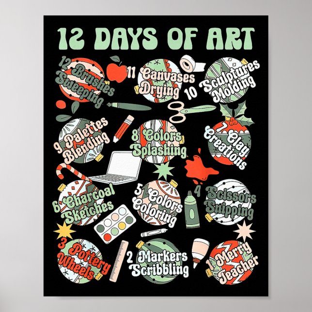 12 Days Of Art Teacher Christmas Artists Painter E Poster (Front)