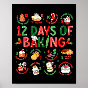 12 Days Of Baking Baker Christmas Cook Chef Baking Poster