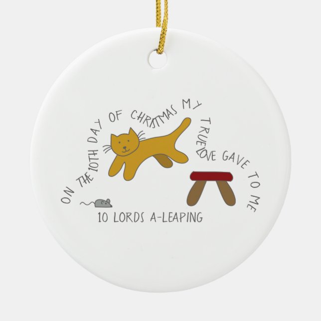 12 Days of Catmas 10 Lords-a-Leaping Cat Photo Ceramic Tree Decoration (Front)
