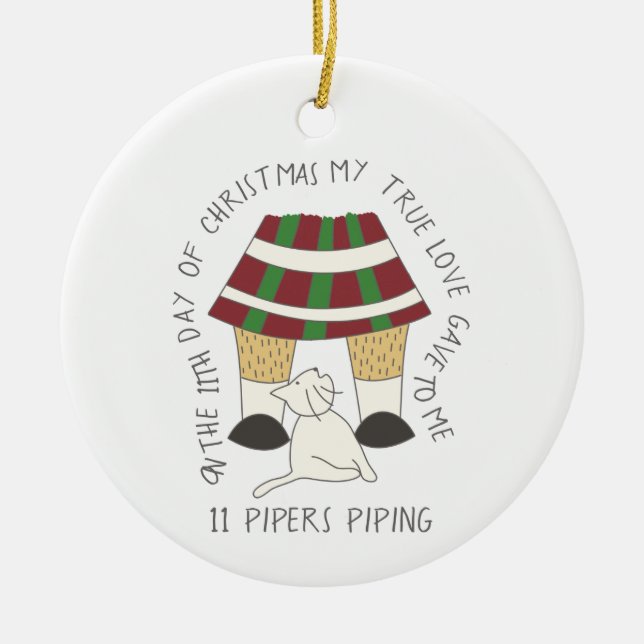 12 Days of Catmas 11 Pipers Piping Cat Photo Ceramic Tree Decoration (Front)