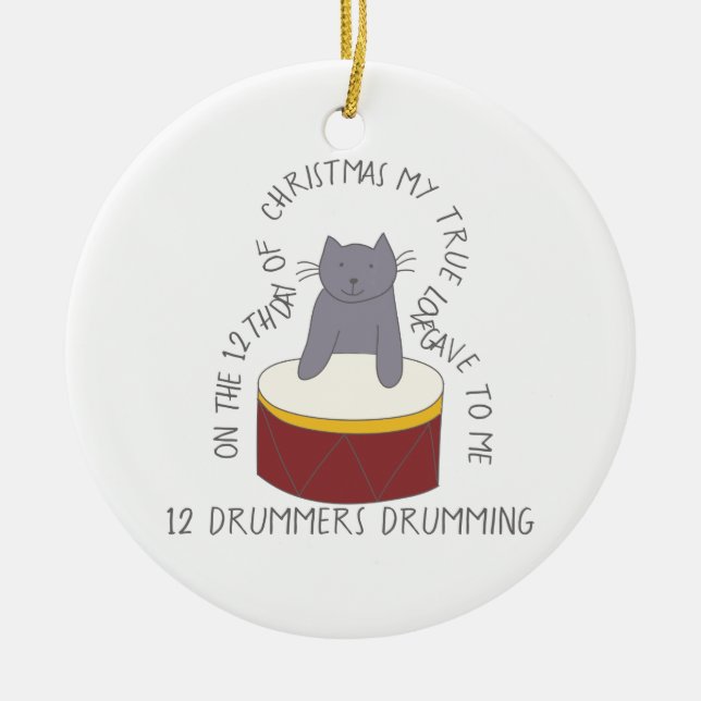 12 Days of Catmas 12 Drummers Drumming Cat Photo Ceramic Tree Decoration (Front)