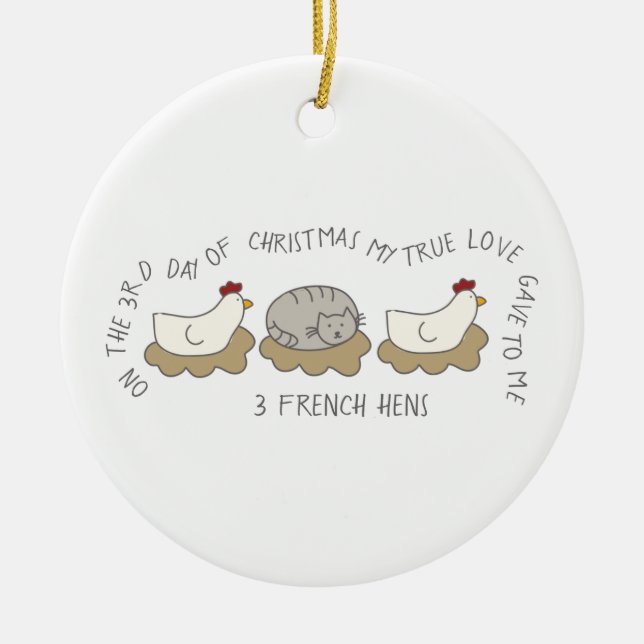 12 Days of Catmas 3 French Hens Cat Photo Ceramic Tree Decoration (Front)