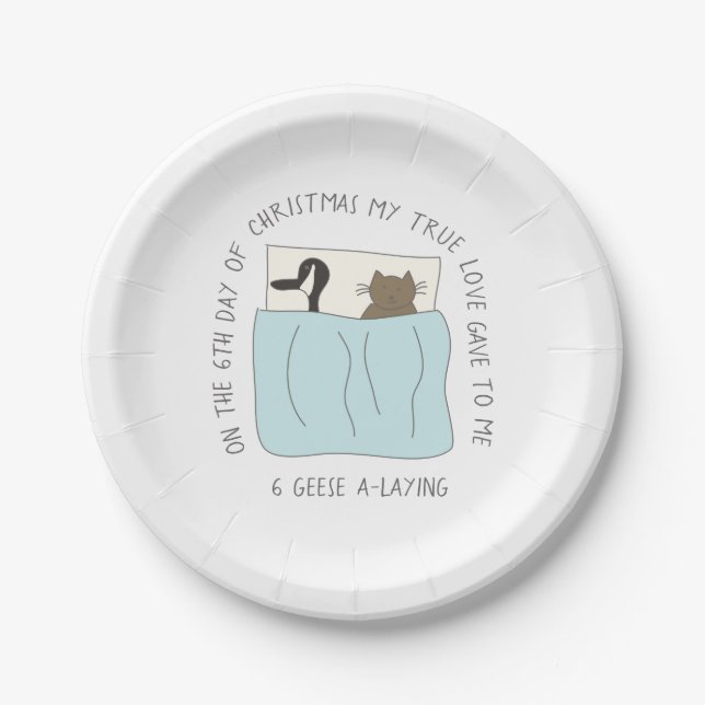 12 Days of Catmas 6 Geese-a-Laying Christmas Paper Plate (Front)