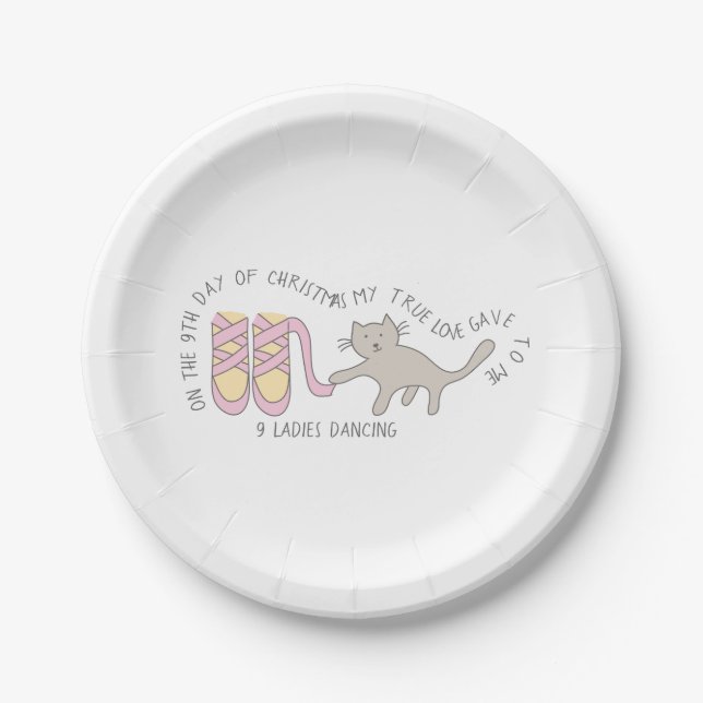 12 Days of Catmas 9 Ladies Dancing Christmas Paper Plate (Front)