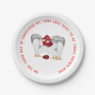 12 Days of Christmas 3 French Hens Paper Plate