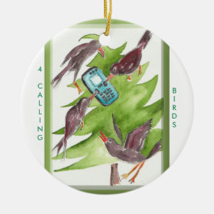 12 Days of Christmas 4 Calling Birds Ceramic Tree Decoration