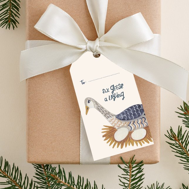 12 Days of Christmas 6 geese a laying Gift Tags (Gift Tag 6 geese a laying, 12 days of Christmas Illustration)