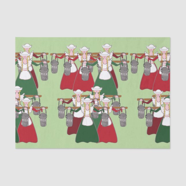 12 Days of Christmas 8 Maids A-Milking Tissue Paper (Front)