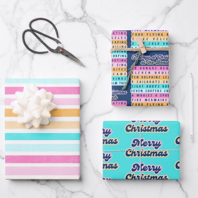 12 Days of Christmas at the Beach Retro Christmas Wrapping Paper Sheet (Front)