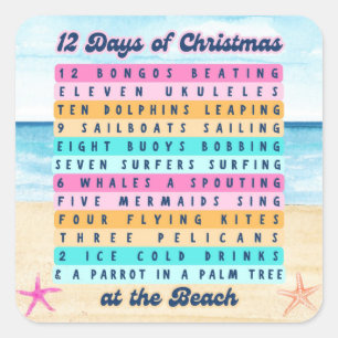 12 Days of Christmas at the Beach Retro Tropical Square Sticker