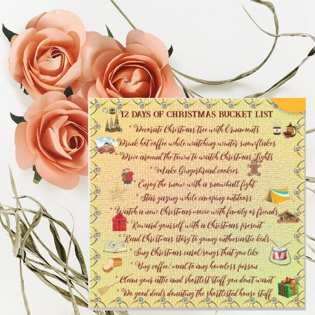 12 Days of Christmas Bucket List Cute Holiday Card (Creator Uploaded)