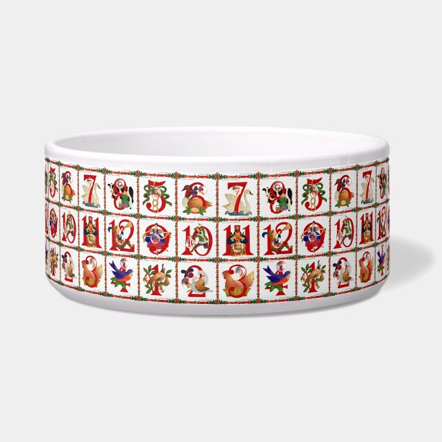 12 Days  of Christmas Ceramic Pet Bowl (Front)