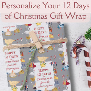 12 Days of Christmas Cool Retro Personalised  Wrapping Paper Sheet