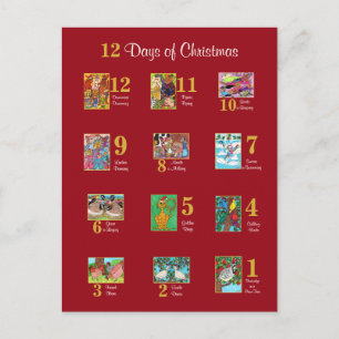 12 Days of Christmas Cute Animal Typography Custom Holiday Postcard