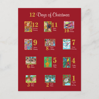 12 Days of Christmas Cute Animal Typography Custom Holiday Postcard