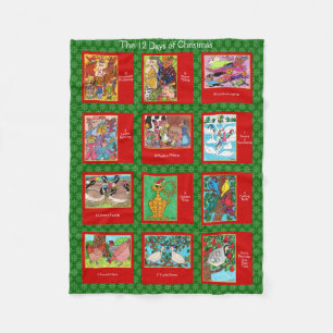 12 Days of Christmas Cute Animals Fleece Blanket