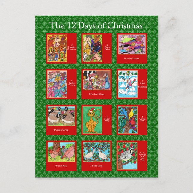 12 Days of Christmas Cute Animals Holiday Postcard (Front)
