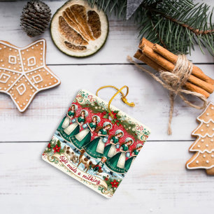 12 Days of Christmas Eight Maids a Milking Ceramic Ornament