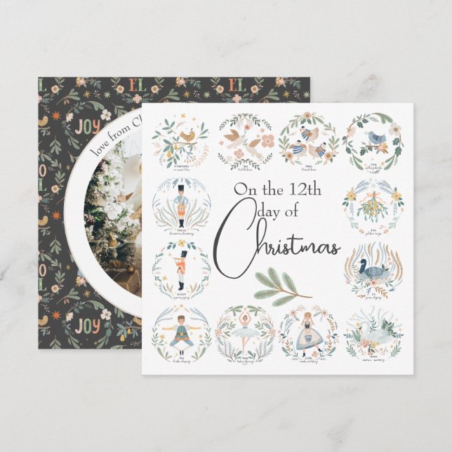 12 Days of Christmas Elegant Holiday Card (Front/Back)