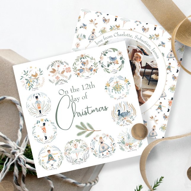 12 Days of Christmas Elegant Holiday Card (12 Days of Christmas Elegant Holiday Card by Ricaso. Add your own photo and text to back)