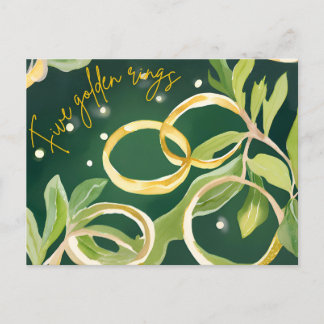 12 Days of Christmas- Five Golden Rings Holiday Postcard