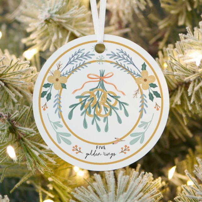 12 Days of Christmas Five Golden Rings Metal Tree Decoration (Insitu)