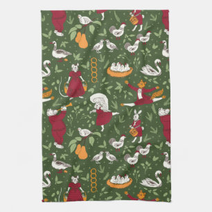 12 Days of Christmas Folk Art Animal Tea Towel