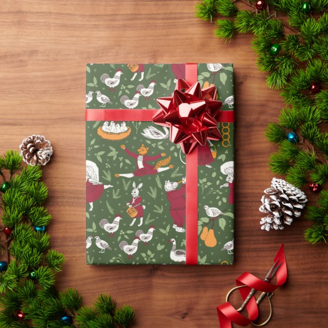 12 Days of Christmas-Folk Art Animal  Wrapping Paper (Holiday Gift)