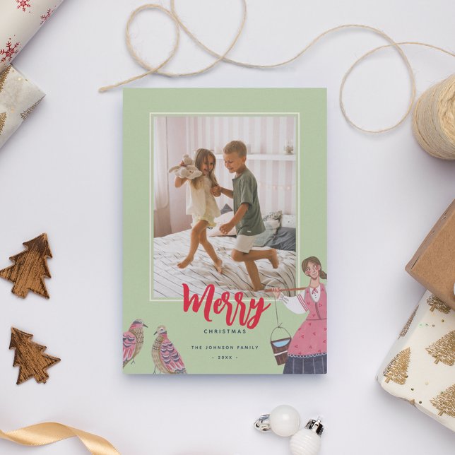 12 Days of Christmas green Photo Holiday Card (Cute Twelve Days of Christmas Green Photo Greeting Card.)