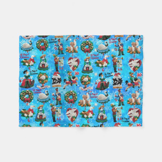 12 Days of Christmas Handmade Felt Ornaments Child Fleece Blanket (Front (Horizontal))