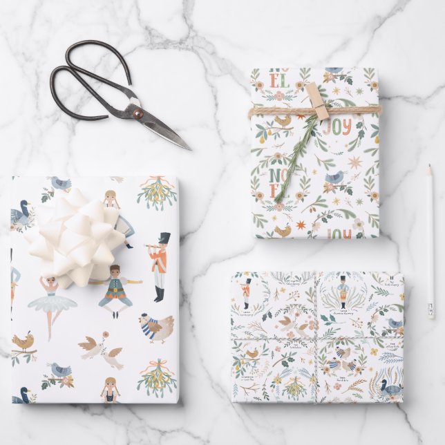 12 Days of Christmas Holiday Pattern Wrapping Paper Sheet (Front)