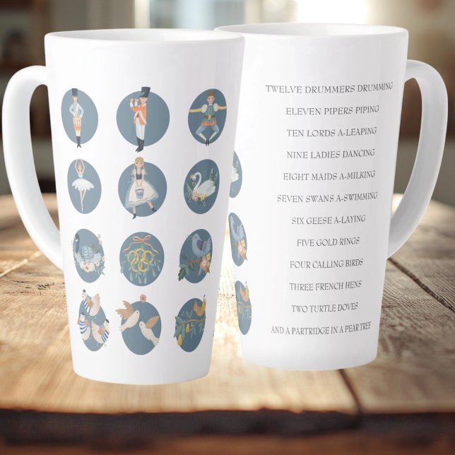 12 Days of Christmas Holiday Song Latte Mug (12 Days of Christmas Holiday Song Latte Mug by Ricaso. On the twelfth day of Christmas my true love)