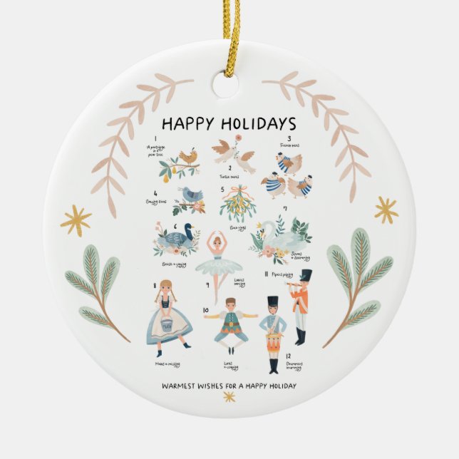 12 Days of Christmas Holiday Traditional Text Ceramic Tree Decoration (Front)