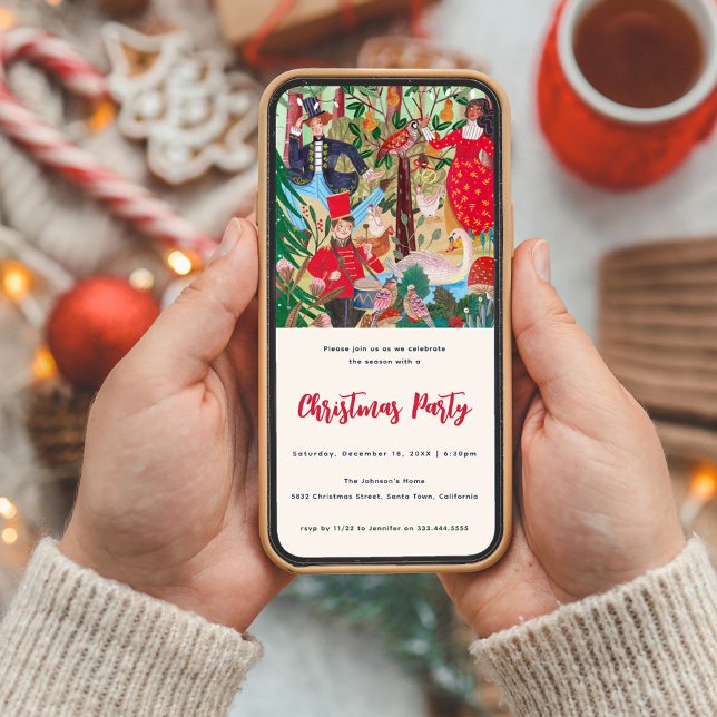 12 Days of Christmas Illustration Invitation (Downloadable Digital Christmas Party Invitation with 12 Days of Christmas Illustration)