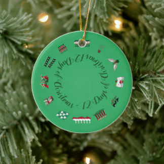 12 Days of Christmas in a Circle of Red and Green  Ceramic Tree Decoration