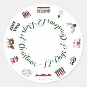 12 Days of Christmas in a Circle of Red and Green Classic Round Sticker