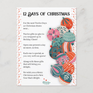12 Days of Christmas Letter Holiday Postcard