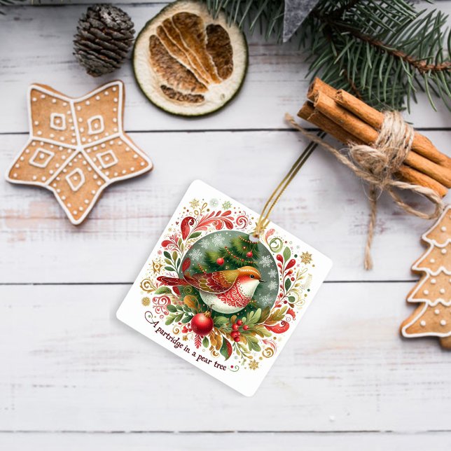 12 Days of Christmas Partridge in a Pear Tree Ceramic Ornament (Creator Uploaded)