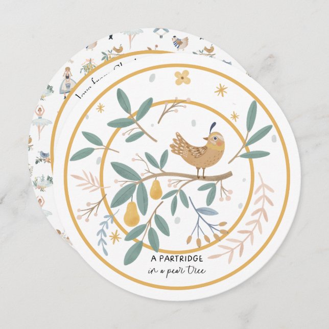 12 Days of Christmas Partridge in a Pear Tree Holiday Card (Front/Back)