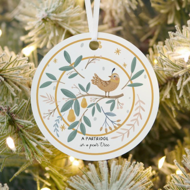 12 Days of Christmas Partridge in a Pear Tree Metal Tree Decoration (Insitu)