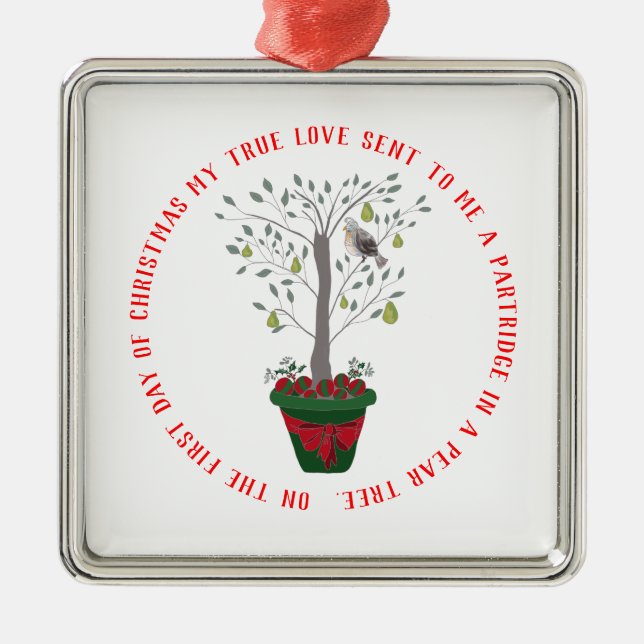 12 Days of Christmas Partridge in a Pear Tree Metal Tree Decoration (Front)