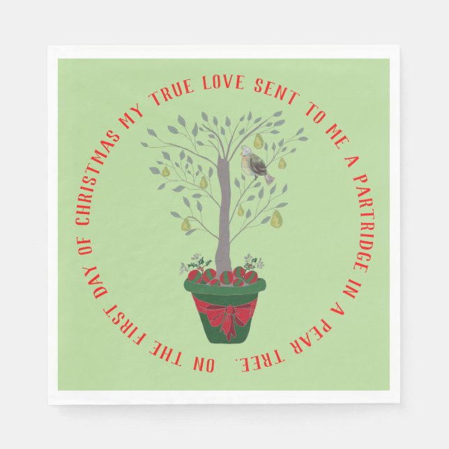 12 Days of Christmas Partridge in a Pear Tree Napkin (Front)